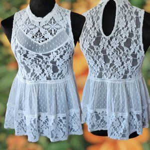 FREE PEOPLE (XS) Lace Crochet High Waist Peplum Top
